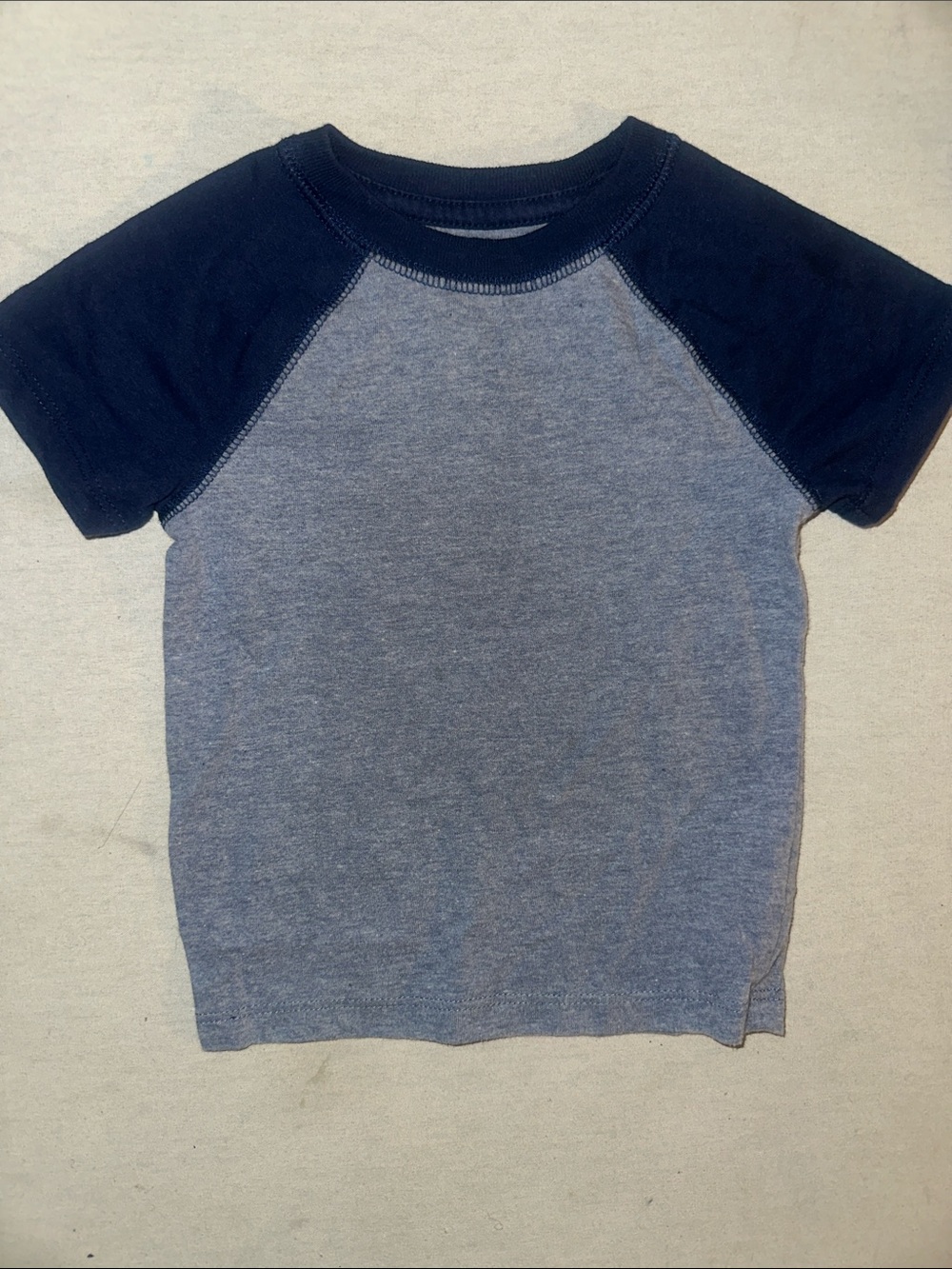 Kids Size 12M Cat & Jack Short Sleeve Raglan Tee - Navy Sleeves, Heather Blue